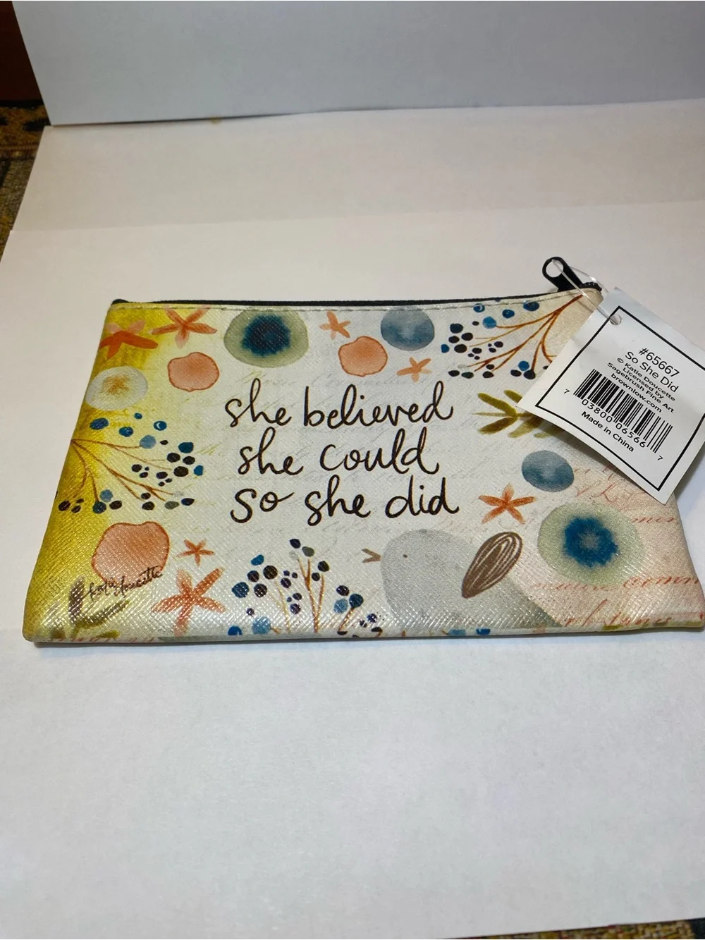 Inspirational Floral Zip Pouch - She Believed She Could
